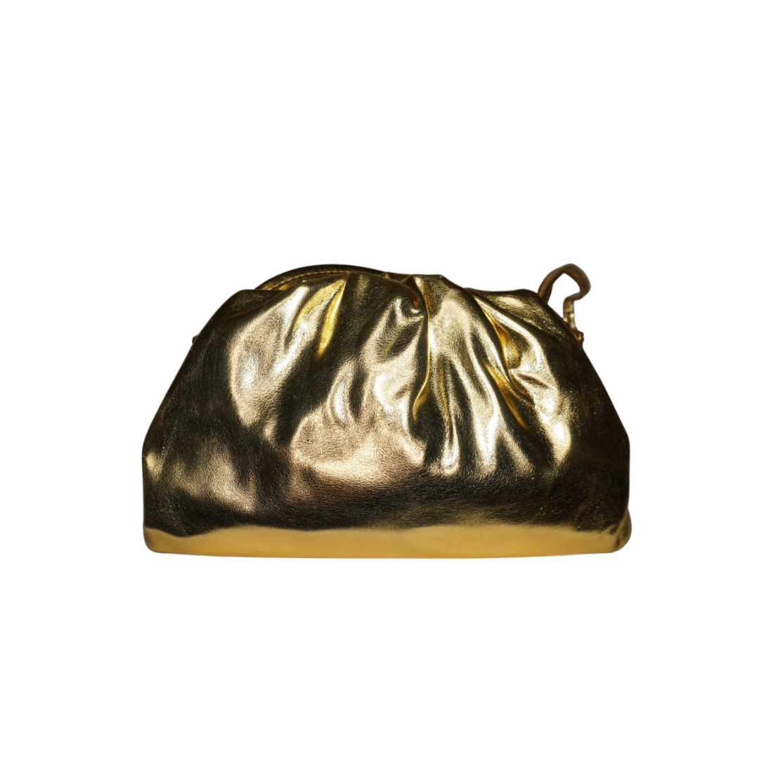 SOPHIA METALLIC STRACH GOLD POUCH BAG